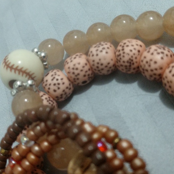 5 pc Stretch Bracelets Boho Wood Beads Versatile Mix & Match Charm Paris Feather - Picture 2 of 14